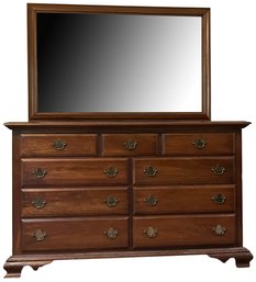 Vintage Solid Cherry By Harden 9 Drawer Dresser With Mirror -(MBR)