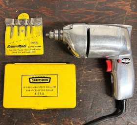 Vintage Craftsman 1/4 Inch Variable Speed Drill (Model #315-11331) With 2 Drill Bit Sets