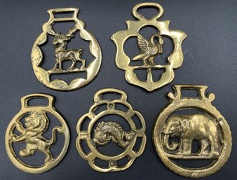 5 Vintage Brass Horse Bridle Harness Medallions - (LR)