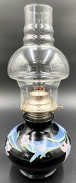 Vintage Floral Painted Glass Kerosene Oil Lamp - (LR)