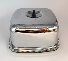 Vintage MCM Chrome Square Cake-Server Tray Glass Plate With Chrome Lid