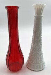 Vintage Vases - Glossy Red Glass & Anchor Hocking White Milk Glass