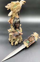 Vintage Resin Native American Art Totem With Hidden Stainless Dagger Knife - (LR)