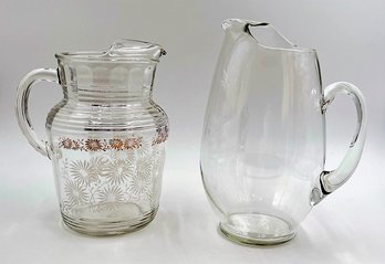 2 Clear Glass Pitchers - 1 Is Vintage Anchor Hocking D16