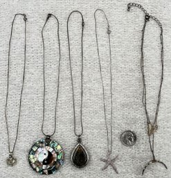 Vintage Cocktail Jewelry #10 3 Necklaces, 4 On Left Of Quarter With Chains All Sterling Silver Stamped .925 -