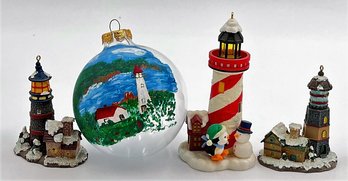 Lighthouse Ornaments With Hand Painted Glass Bulb LH41