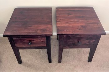 Set Of Two Wood End Table With Drawer