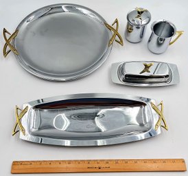 Bright Aluminum Serving Dishes With Gold Tone Accents