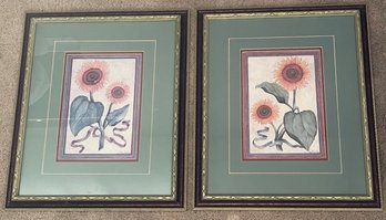 Set Of Two Wood Framed Sunflower Pieces Signed By Artist Mary Beth Zeitz