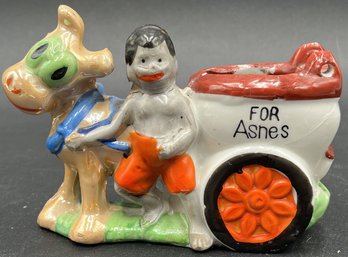 Vintage 1950s Ceramic Boy With Donkey Ashtray From Japan