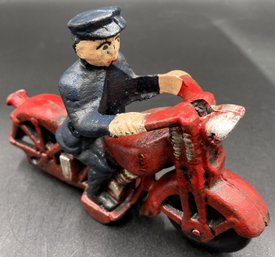 Vintage Cast Iron Police Officer On Motorcycle - (LR)