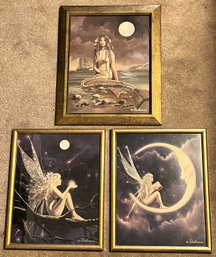 Mermaid & 2 Fairy Prints In Wood Frames - (BR1)