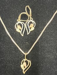 Black Hills Gold Pendant & Earrings With Sterling Silver Necklace & Earwires  #6