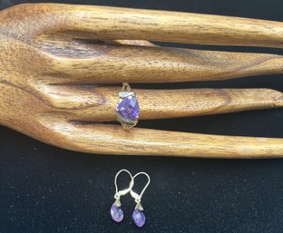 Amethyst Ring & Earrings In Gold Settings #7