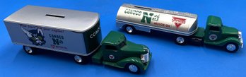 Vintage ERTL Conoco 1937 & 1948 Tractor Trailer Bank Die Cast Metal - (C1)