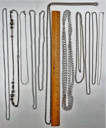 Costume Jewelry Bundle - All Silver Tone Chains J12
