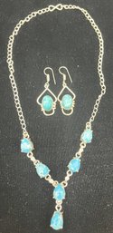 Pretty Bluestone Necklace & Earrings Set In Sterling Silver #13