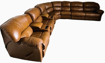 Large Faux Leather Sectional Couch Recliner Theater Seats Wraparound - (D)