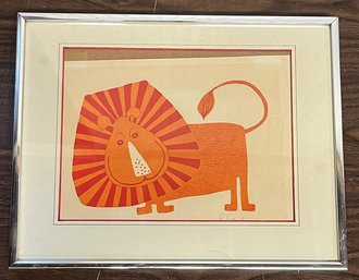 Lively Lion 'Ralph' By Artist P. French (Polly French) - Signed - Metal Frame