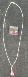 Stunning Pink Stone Earrings & Necklace Set In Sterling Silver #20