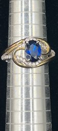 Beautiful Oval Cut Sapphire & Diamond Ring In 2 Tone Sterling Silver Setting  #21