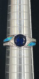 Sapphire, Opal & Diamond Ring Set In Sterling Silver #22