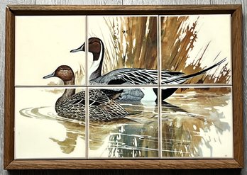 Wood Framed Tile Duck Scene By M. Solberg - (D)