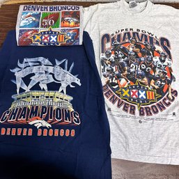 Lot Of 3 DENVER BRONCOS Super Bowl Champion Shirts ( 2 Are Super Bowl XXXII & 1 Super Bowl XXXIII) Size L