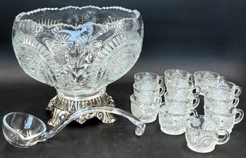 Vintage Pressed Glass Punch Bowl With Stand - (K3)