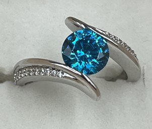 Blue Topaz & Diamond Ring Set In Sterling Silver #36