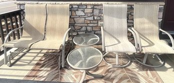 5 Piece Patio Furniture Set (Glider, 2 Chairs & 2 Glass Top End Tables)