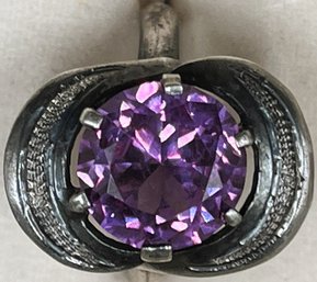 Sterling Silver Ring Stamped 825 With Large Purple Stone (#8)