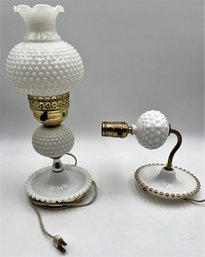 Vintage White, Hobnail Milk Glass Lamp & Wall Sconce