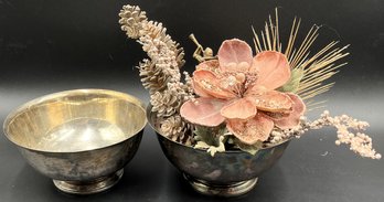 Faux Arrangement In Silvertone Bowl With Extra Bowl - (FRH)