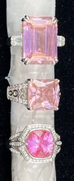 Beautiful Natural Pink Stone & Small Diamond Cocktail Rings Set In Sterling Silver #48