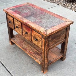 Wood Stone Top 5 Drawer Table