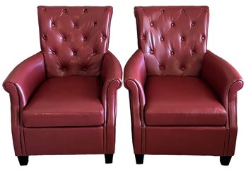 Set Of 2 Faux Red Leather Chairs