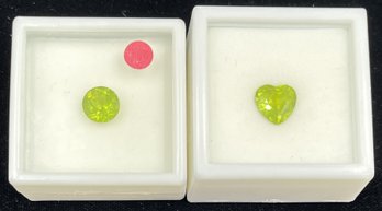 2 Large Cut Peridot Gemstones - Round & Heart Shaped #74