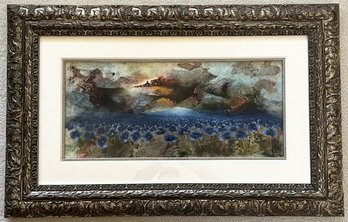 Ornate Wood Framed 'Landscape With Blue Primrose' 3/45 Signed & Numbered Litograph By Alvaro Peppoloni