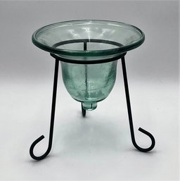 Bell Glass Pillar Candle Holder On Metal Stand