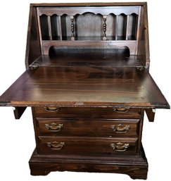Vintage Wood Secretary Three Drawer Desk- (B3)