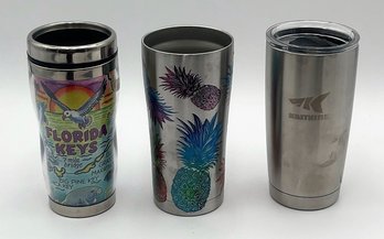 Lot Of 3 Stainless Steels Tumblers (2 With Lids & 1 Without)