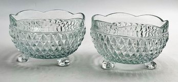 Set Of Vintage Indiana Glass Diamond Point Clear 3 Footed Bowls