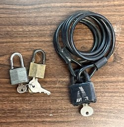 Cable & Padlock With Key Plus 2 Smaller Padlocks