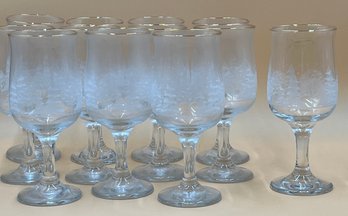 Set Of 12 Christmas Themed Goblets With Gold Tone Rims