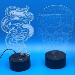 Lot Of 2 - 3D LED Color Changing  Skull Hologram Illusion Desk Lamp - (1 Is New In Box)