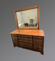 Vintage Wood Dresser With Mirror - 9 Drawers