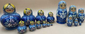 Vintage Russian Nesting Dolls 'Girls In Blue' 7 - (DL)