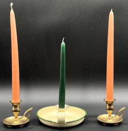 Vintage Enamelware & Brass Candle Stick Holders