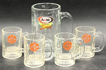 Lot Of 5 Vintage Glass A&W Mugs - (T30)